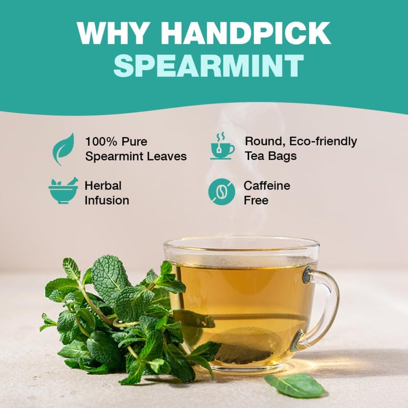 HANDPICK, Spearmint Tea Bags for PCOS relief (100 Herbal Tea Bags) |Refreshing Mint Tea | Non-GMO | Round Eco-Conscious Teabags - Image 3